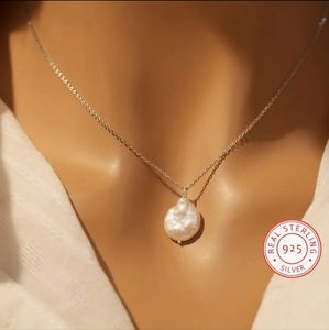 Baroque Style 925 Sterling Silver Irregular Shape Freshwater Pearl  Necklace.